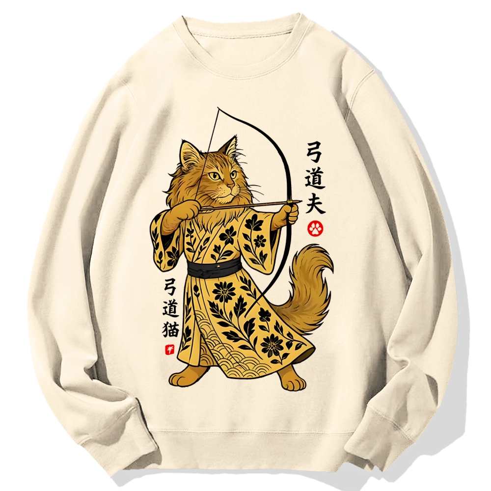 Archery Cat Vintage Design Cotton Sweatshirt
