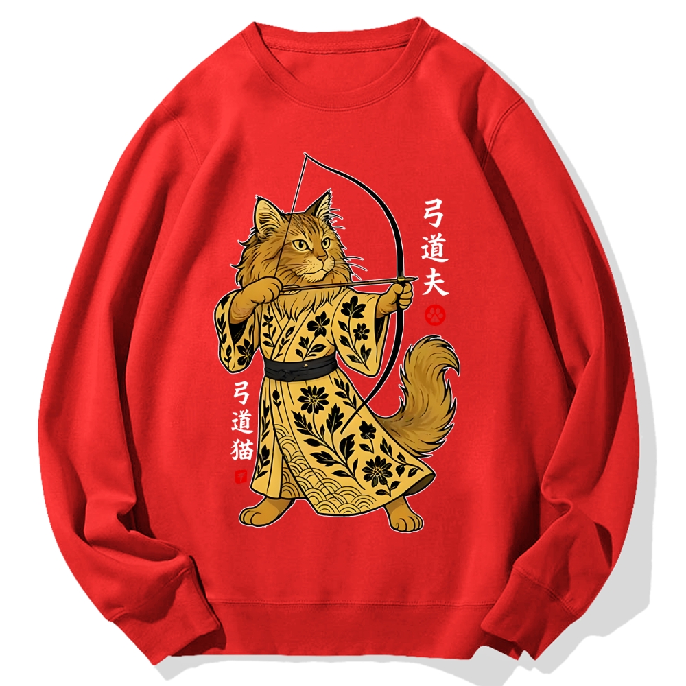 Archery Cat Vintage Design Cotton Sweatshirt