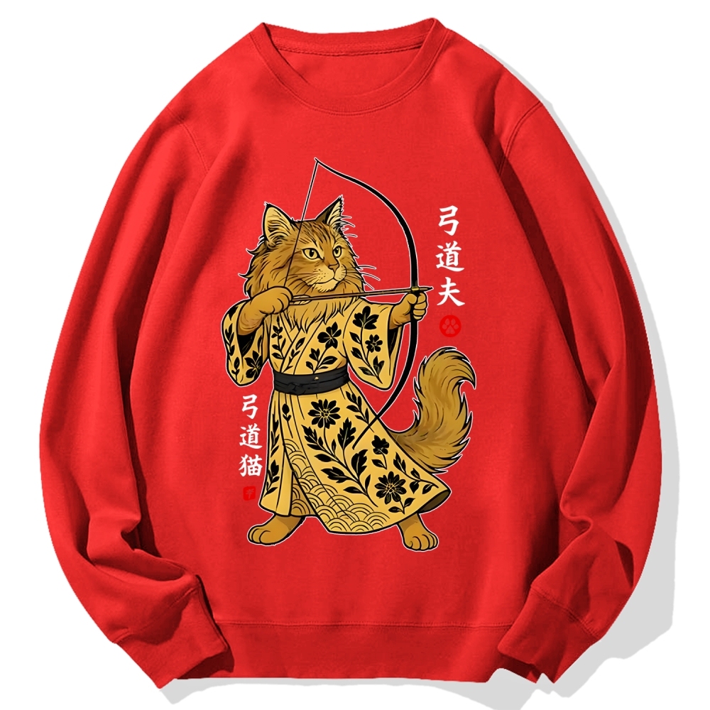 Archery Cat Vintage Design Cotton Sweatshirt