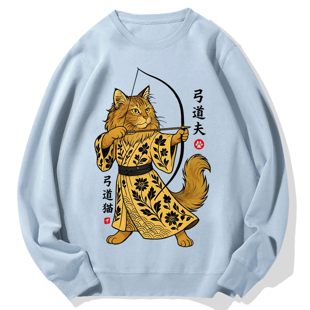 Archery Cat Vintage Design Cotton Sweatshirt