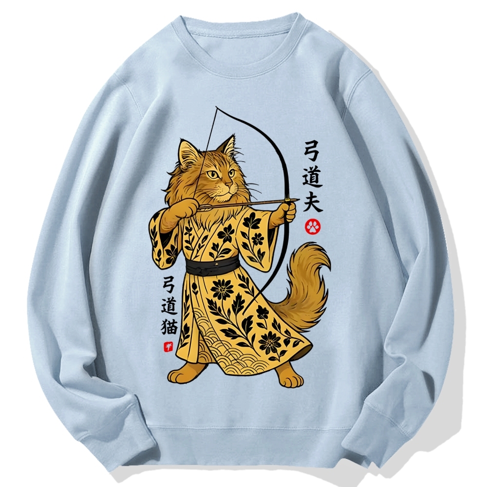 Archery Cat Vintage Design Cotton Sweatshirt