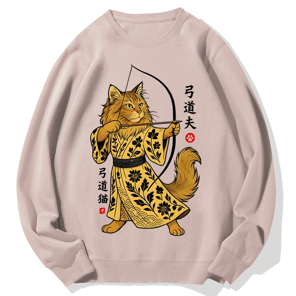 Archery Cat Vintage Design Cotton Sweatshirt