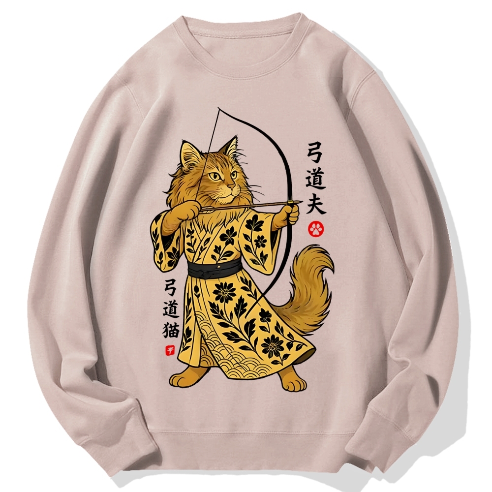 Archery Cat Vintage Design Cotton Sweatshirt