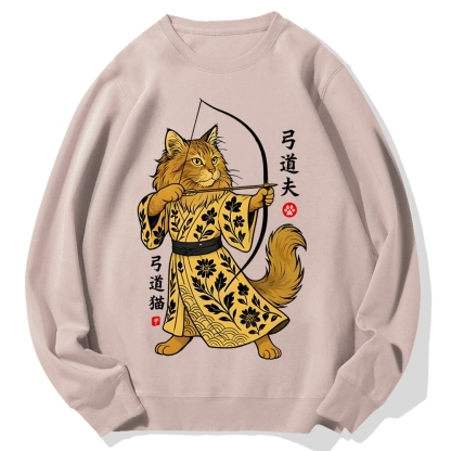 Archery Cat Vintage Design Cotton Sweatshirt