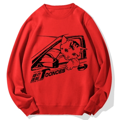 Kitten Is Driving Cotton Sweatshirt