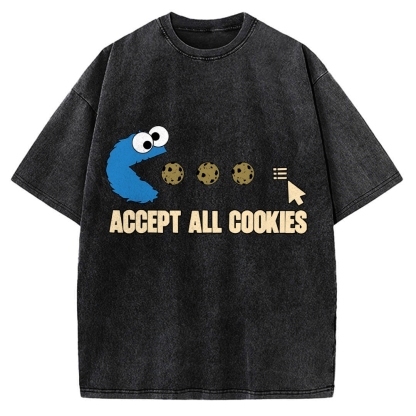 Accept All Cookies Funny Pac-Man Monster Vintage Washed T-shirt