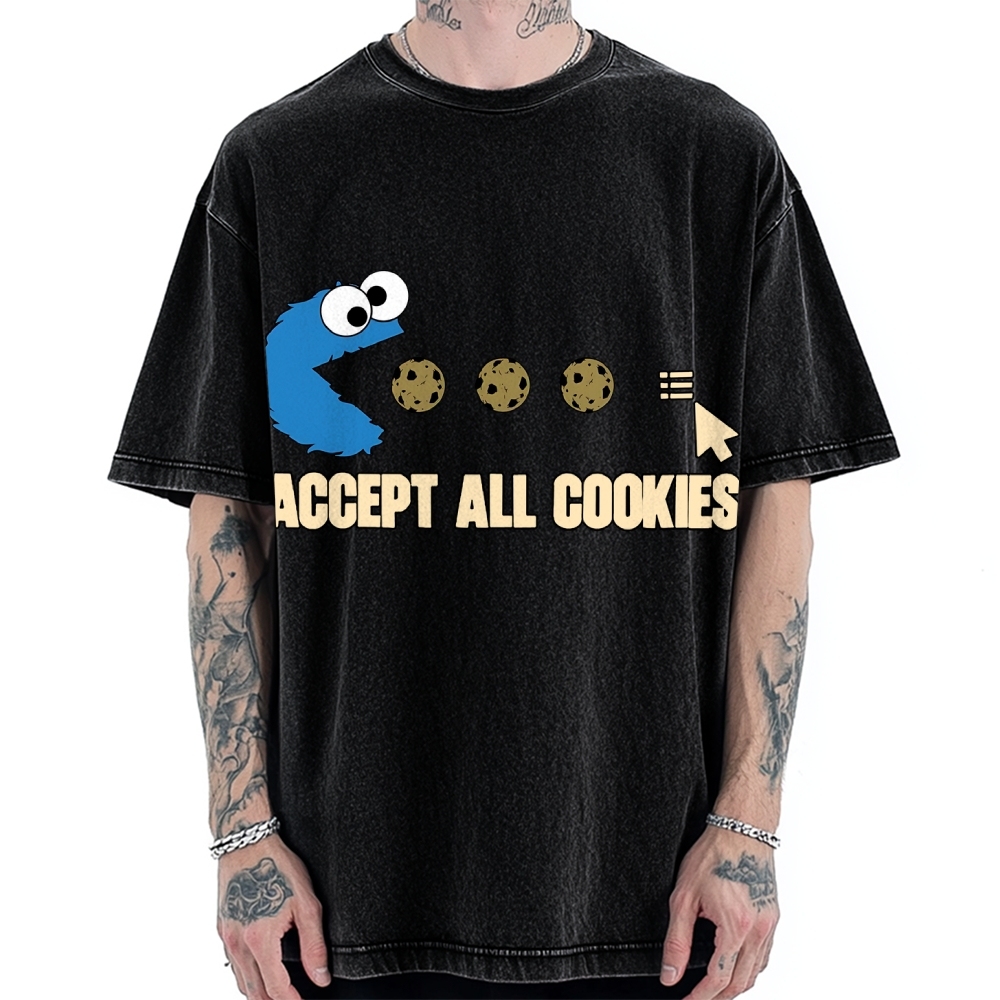 Accept All Cookies Funny Pac-Man Monster Vintage Washed T-shirt