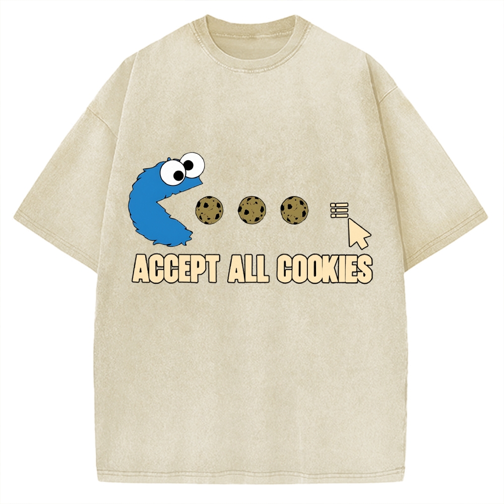 Accept All Cookies Funny Pac-Man Monster Vintage Washed T-shirt
