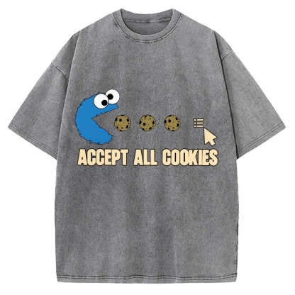Accept All Cookies Funny Pac-Man Monster Vintage Washed T-shirt
