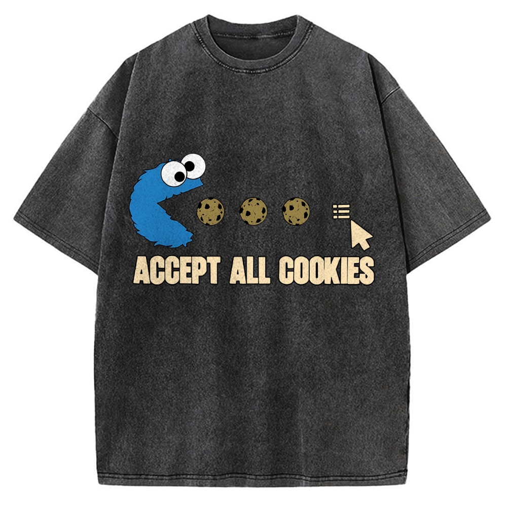 Accept All Cookies Funny Pac-Man Monster Vintage Washed T-shirt