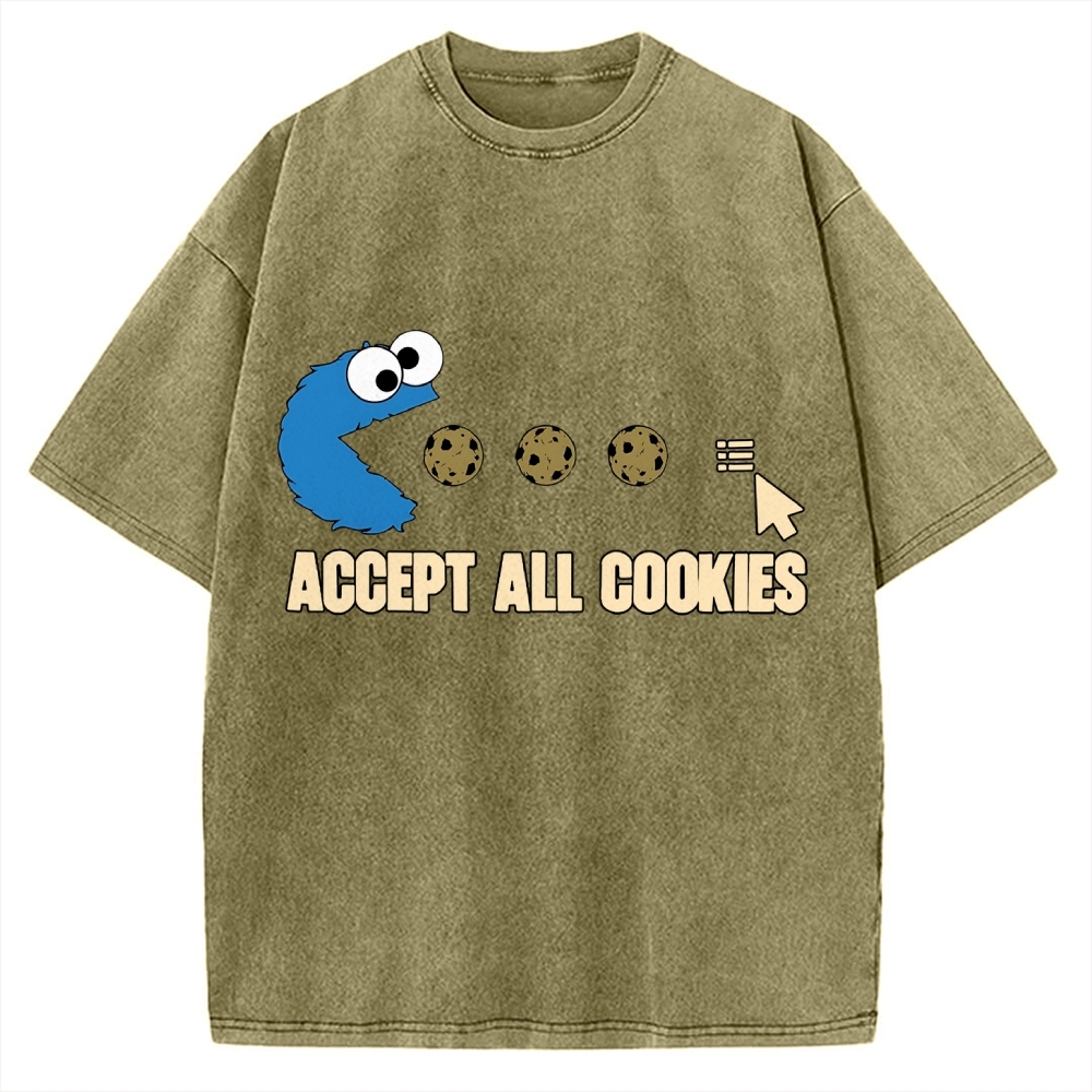Accept All Cookies Funny Pac-Man Monster Vintage Washed T-shirt