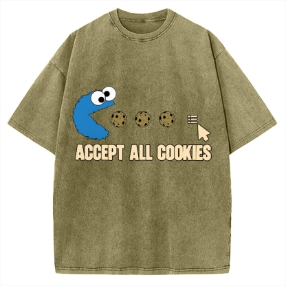 Accept All Cookies Funny Pac-Man Monster Vintage Washed T-shirt
