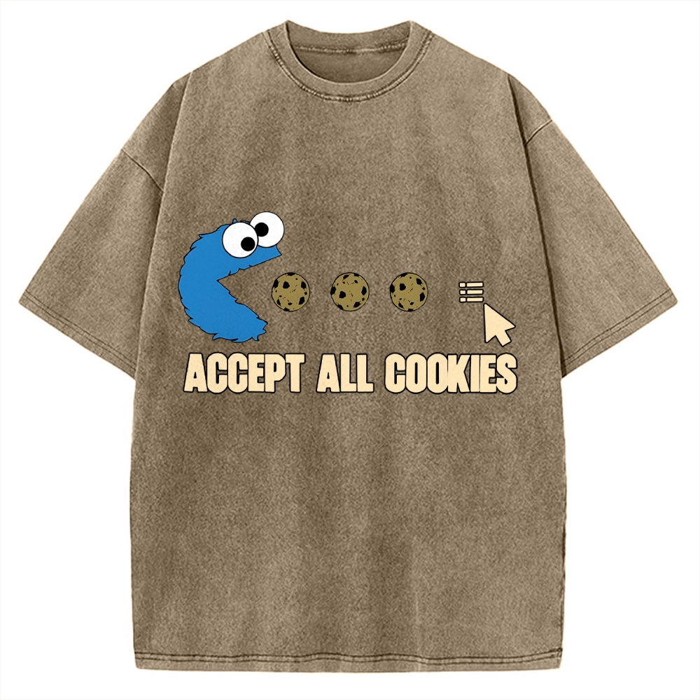 Accept All Cookies Funny Pac-Man Monster Vintage Washed T-shirt