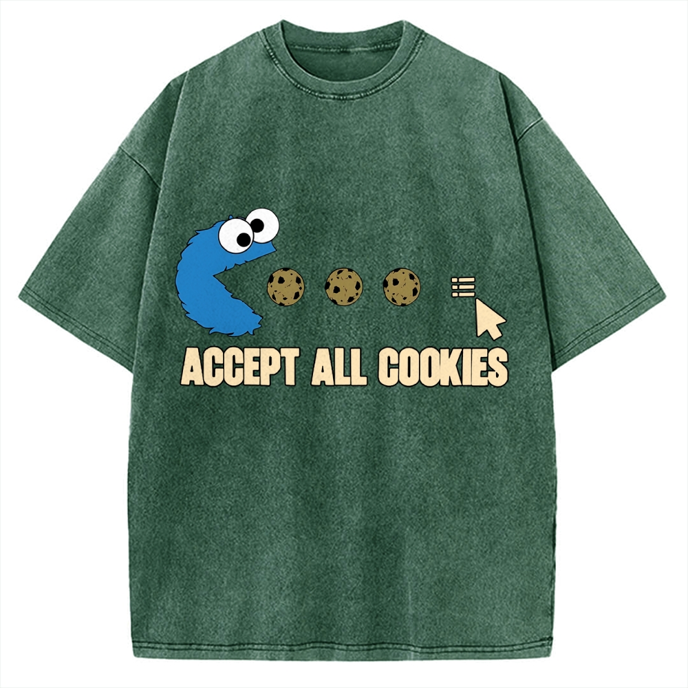 Accept All Cookies Funny Pac-Man Monster Vintage Washed T-shirt