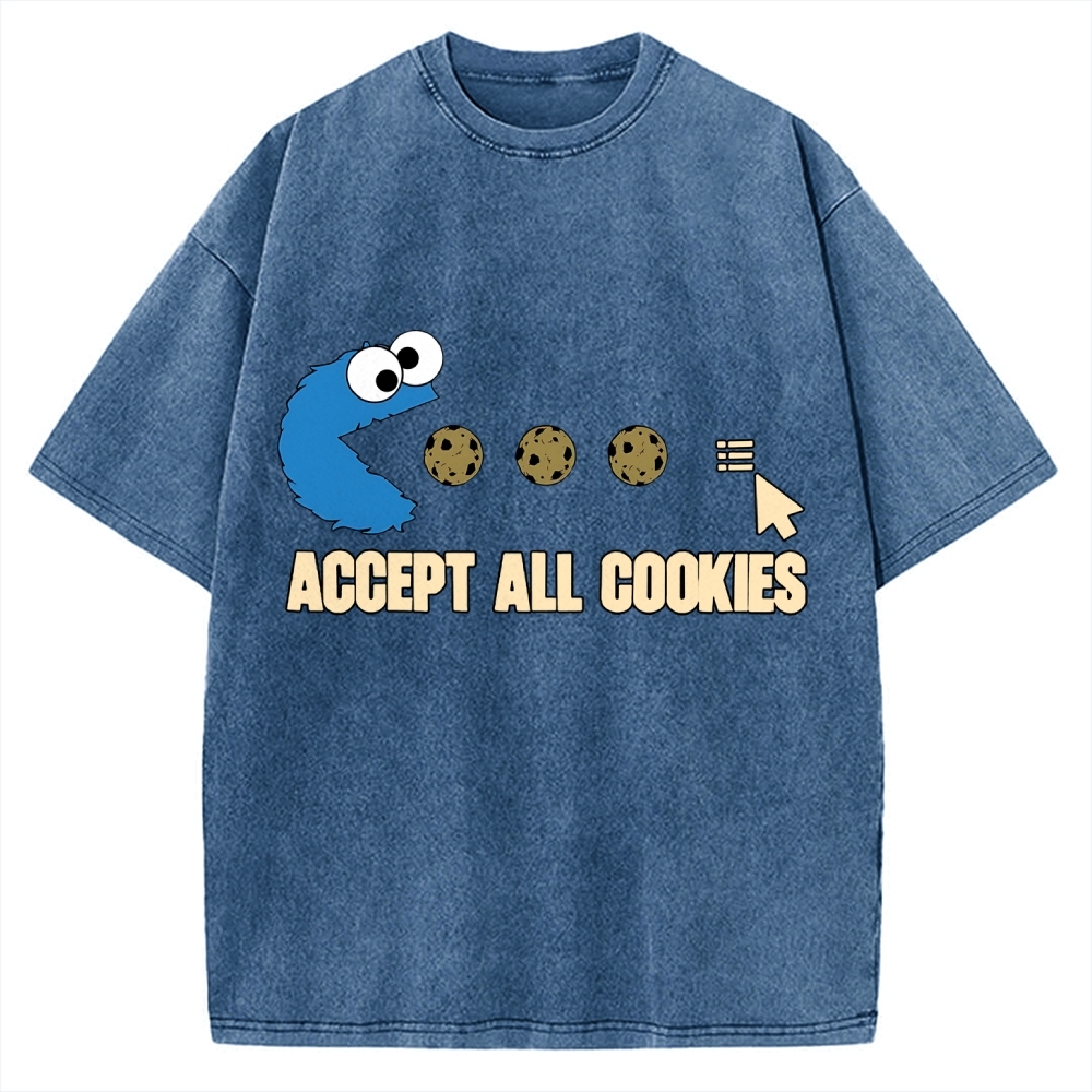 Accept All Cookies Funny Pac-Man Monster Vintage Washed T-shirt