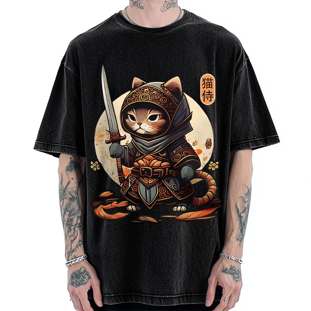 Samurai Cat Vintage Washed T-shirt