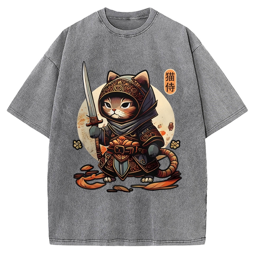 Samurai Cat Vintage Washed T-shirt