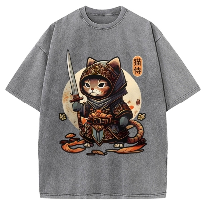 Samurai Cat Vintage Washed T-shirt