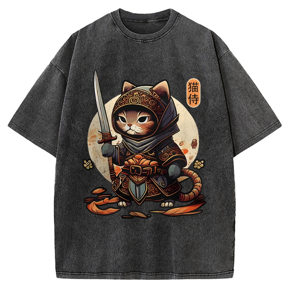 Samurai Cat Vintage Washed T-shirt