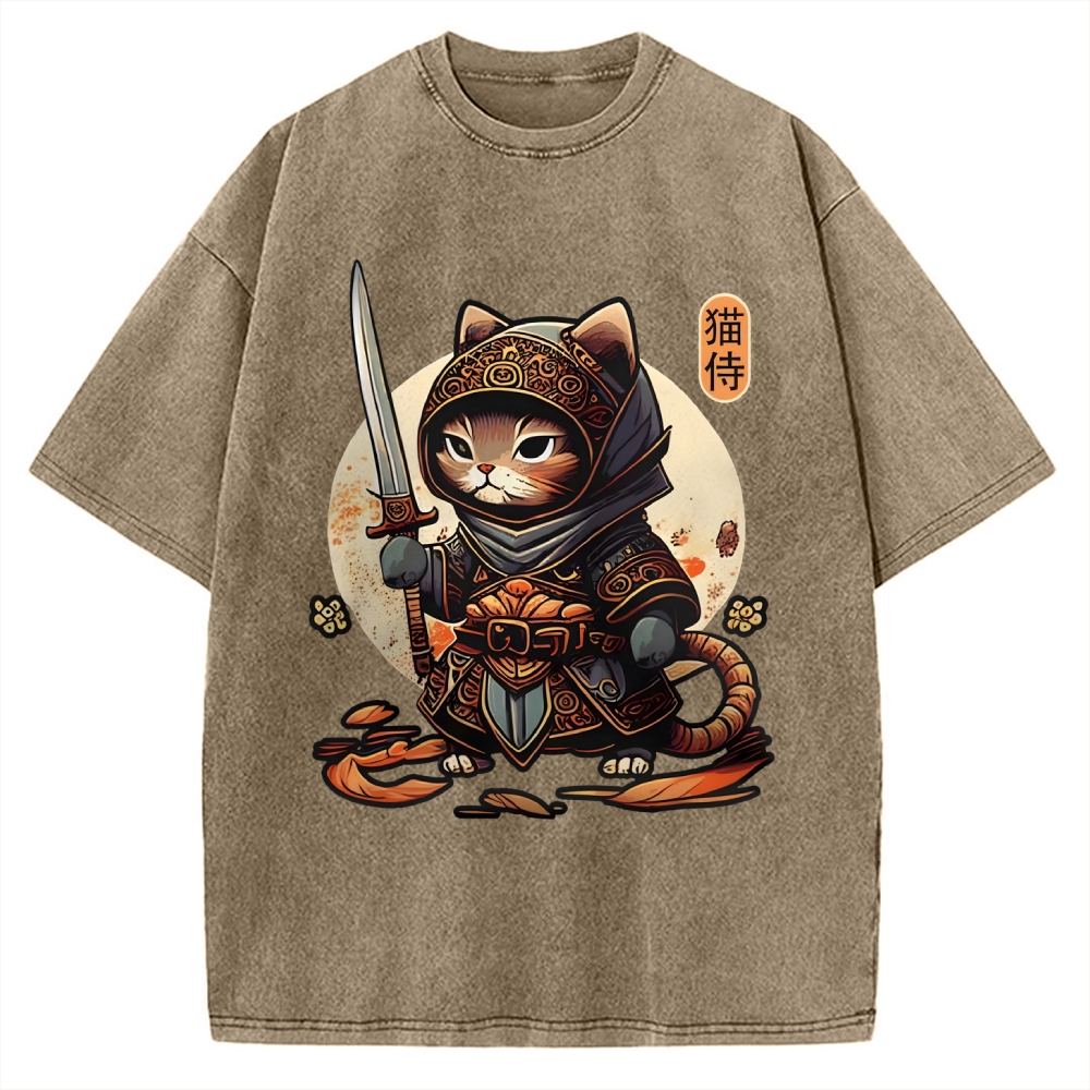 Samurai Cat Vintage Washed T-shirt