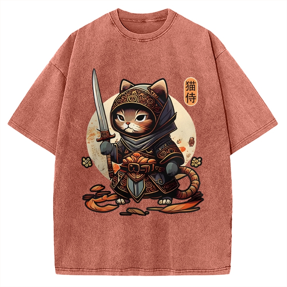 Samurai Cat Vintage Washed T-shirt