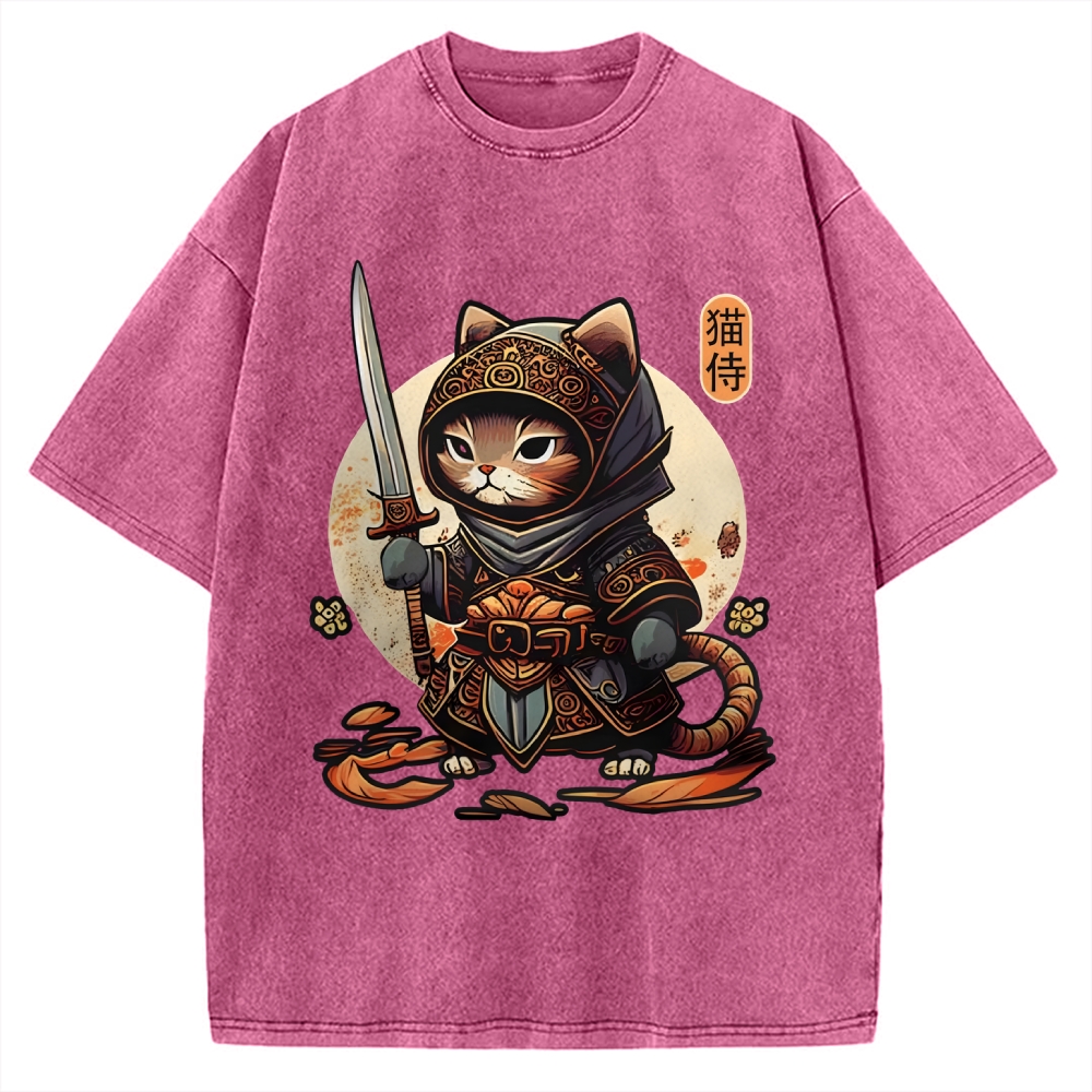Samurai Cat Vintage Washed T-shirt