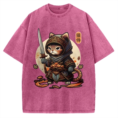 Samurai Cat Vintage Washed T-shirt