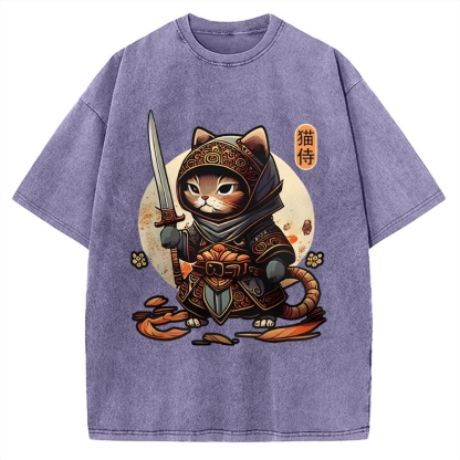 Samurai Cat Vintage Washed T-shirt