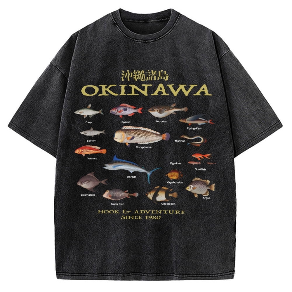 Okinawa Ocean Fish Vintage Washed T-shirt