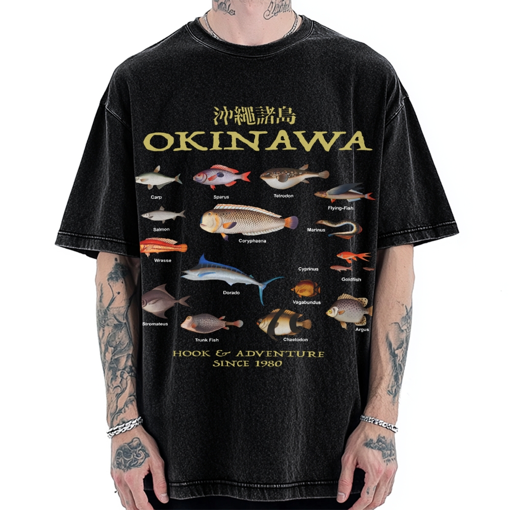 Okinawa Ocean Fish Vintage Washed T-shirt
