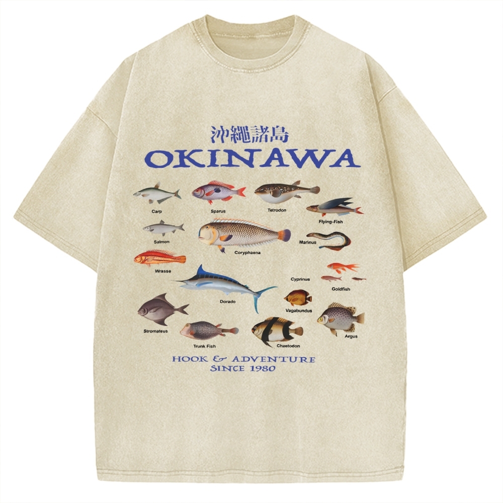 Okinawa Ocean Fish Vintage Washed T-shirt