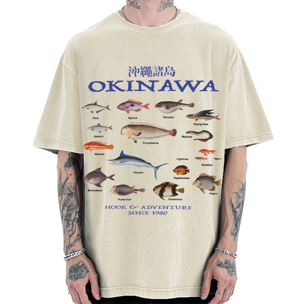 Okinawa Ocean Fish Vintage Washed T-shirt