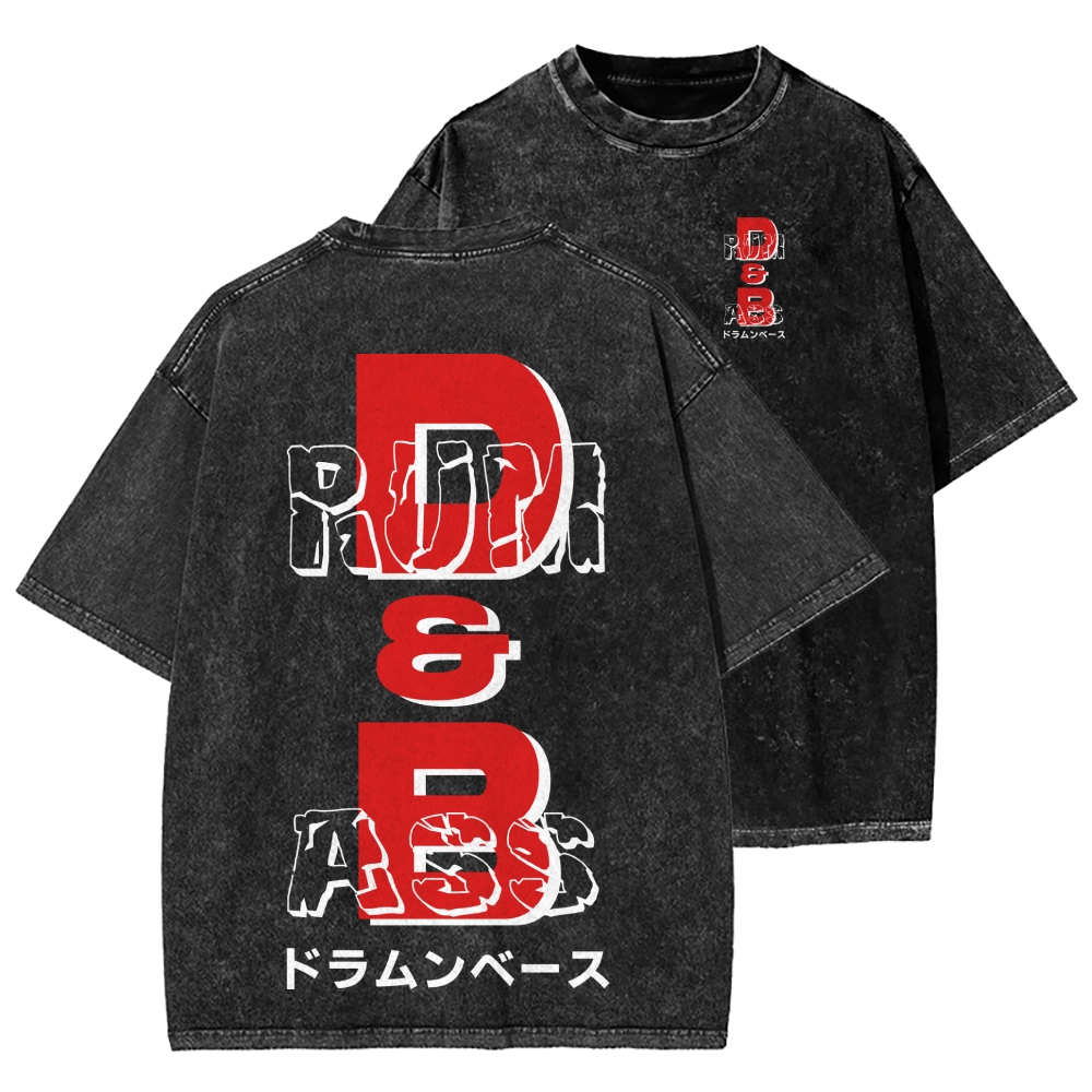 Drum And Bass Front And Back Printing Washed T-shirt