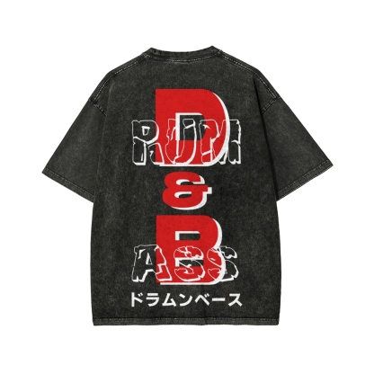 Drum And Bass Front And Back Printing Washed T-shirt