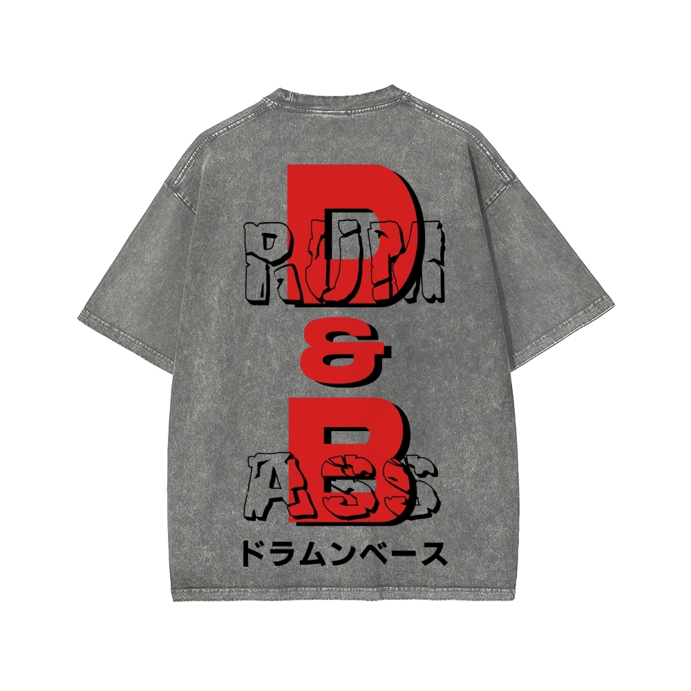 Drum And Bass Front And Back Printing Washed T-shirt