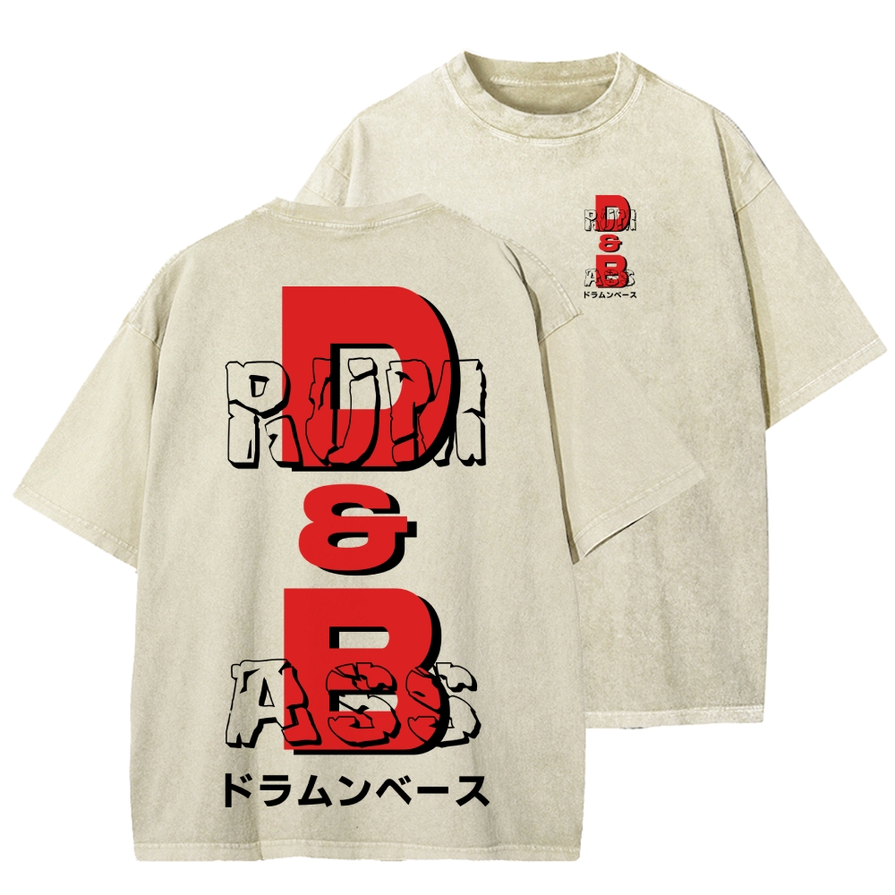 Drum And Bass Front And Back Printing Washed T-shirt