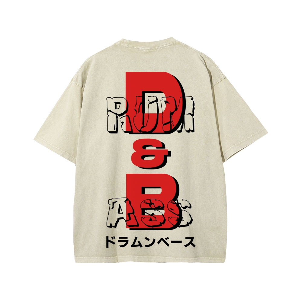 Drum And Bass Front And Back Printing Washed T-shirt