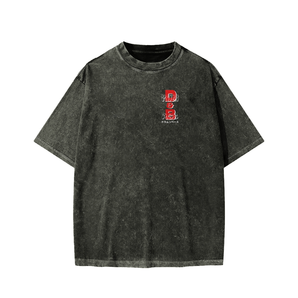 Drum And Bass Front And Back Printing Washed T-shirt
