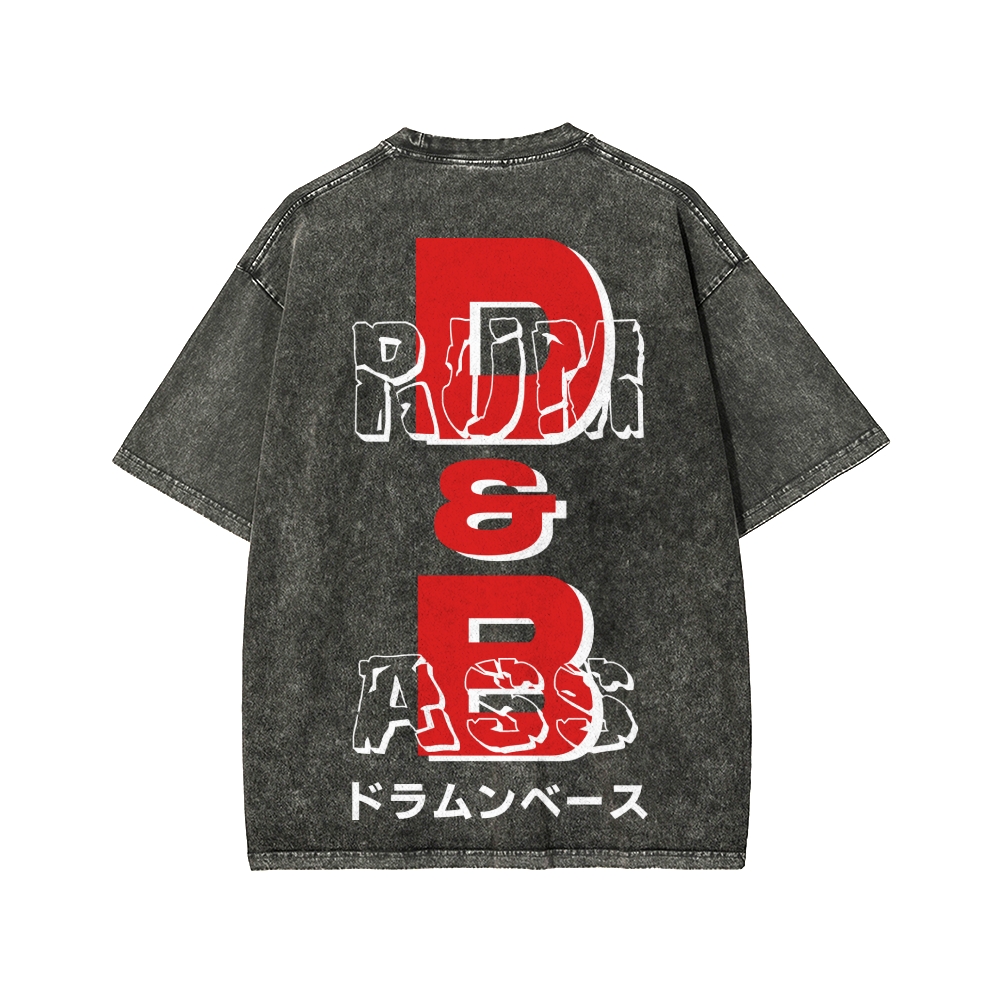 Drum And Bass Front And Back Printing Washed T-shirt