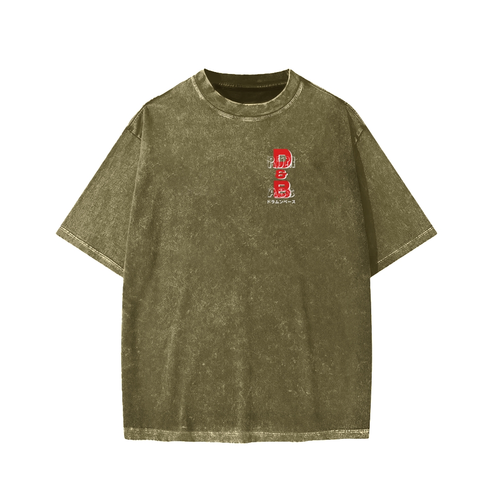 Drum And Bass Front And Back Printing Washed T-shirt