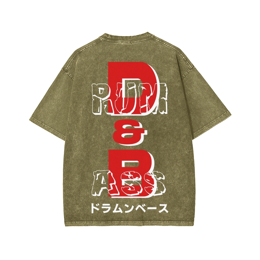 Drum And Bass Front And Back Printing Washed T-shirt
