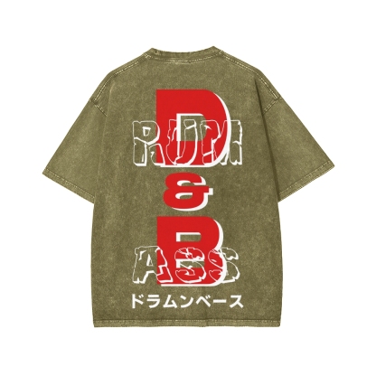 Drum And Bass Front And Back Printing Washed T-shirt