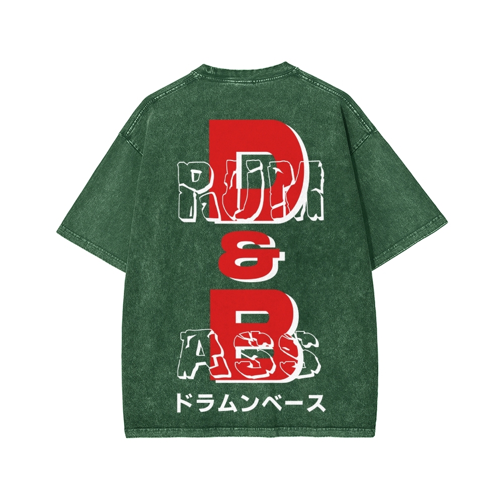 Drum And Bass Front And Back Printing Washed T-shirt