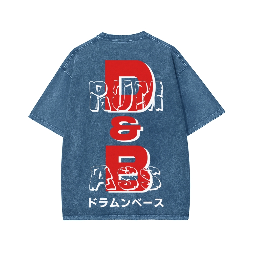 Drum And Bass Front And Back Printing Washed T-shirt