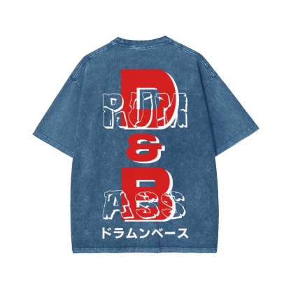 Drum And Bass Front And Back Printing Washed T-shirt