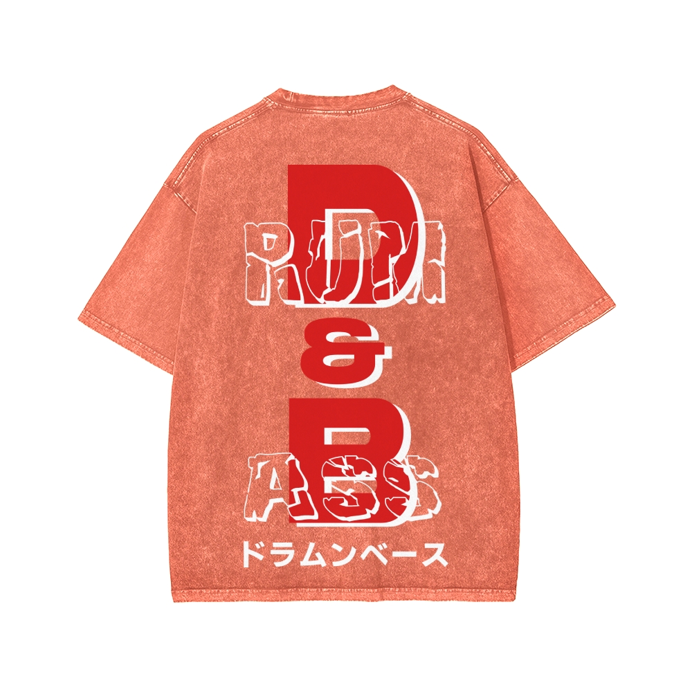 Drum And Bass Front And Back Printing Washed T-shirt