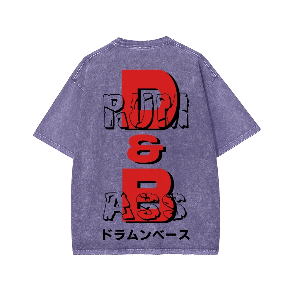 Drum And Bass Front And Back Printing Washed T-shirt