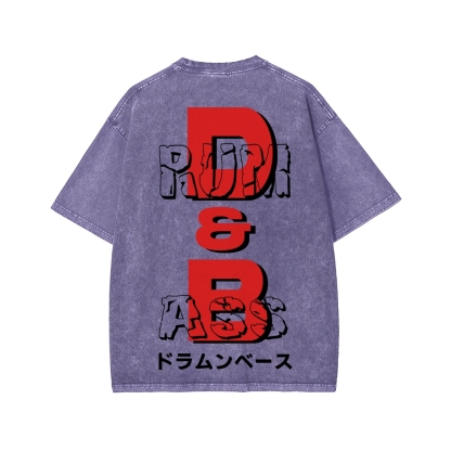 Drum And Bass Front And Back Printing Washed T-shirt