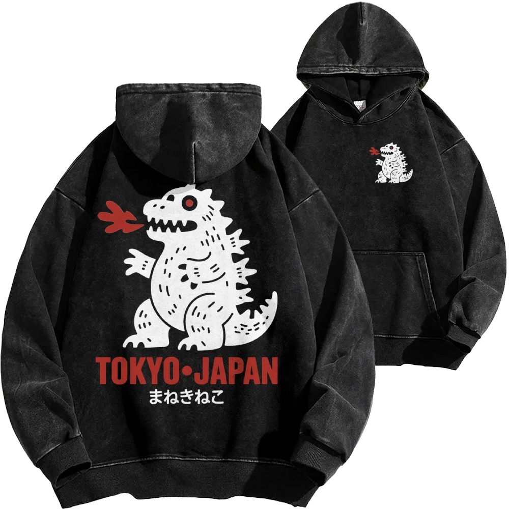 Lucky Monster Front And Back Printing Vintage Washed Hoodie