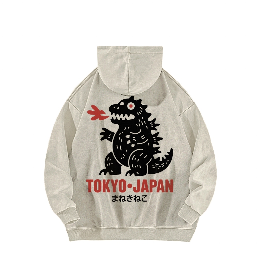 Lucky Monster Front And Back Printing Vintage Washed Hoodie